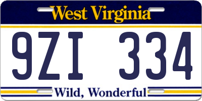 WV license plate 9ZI334