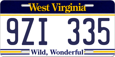 WV license plate 9ZI335
