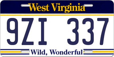 WV license plate 9ZI337