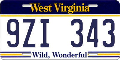 WV license plate 9ZI343