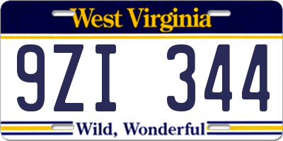 WV license plate 9ZI344