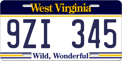 WV license plate 9ZI345