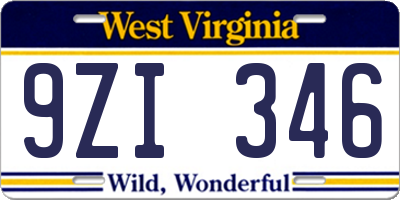 WV license plate 9ZI346