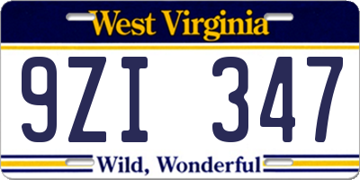 WV license plate 9ZI347