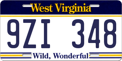 WV license plate 9ZI348