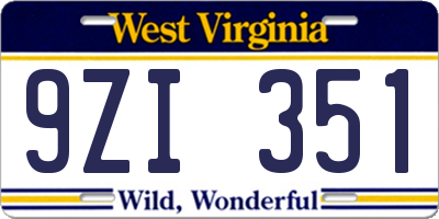 WV license plate 9ZI351