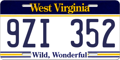WV license plate 9ZI352