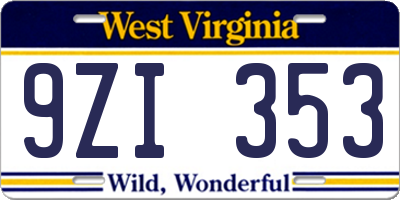 WV license plate 9ZI353