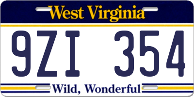 WV license plate 9ZI354