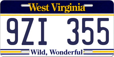 WV license plate 9ZI355