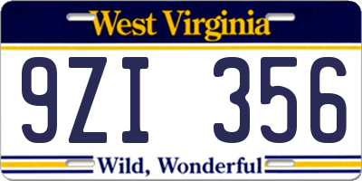 WV license plate 9ZI356