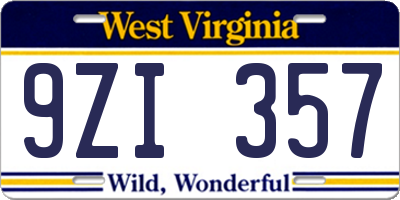 WV license plate 9ZI357