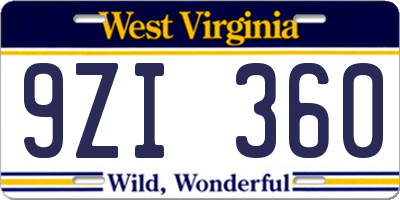 WV license plate 9ZI360