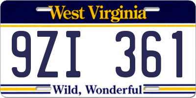 WV license plate 9ZI361