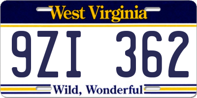 WV license plate 9ZI362