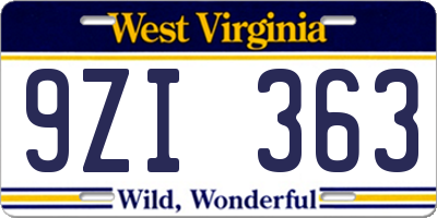 WV license plate 9ZI363