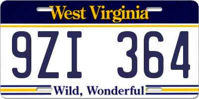 WV license plate 9ZI364