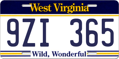 WV license plate 9ZI365