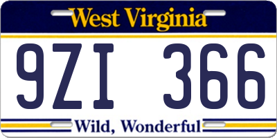 WV license plate 9ZI366