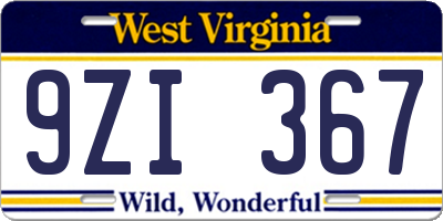 WV license plate 9ZI367