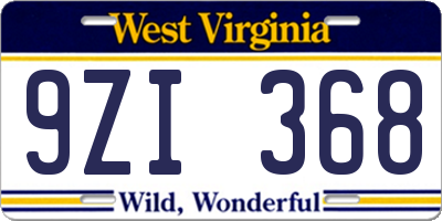 WV license plate 9ZI368