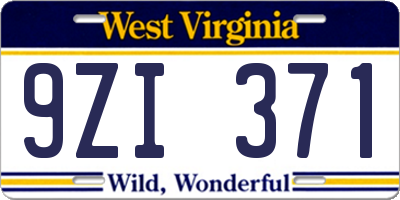 WV license plate 9ZI371