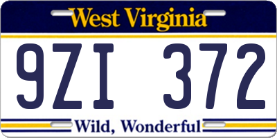 WV license plate 9ZI372