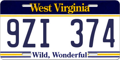 WV license plate 9ZI374