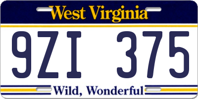 WV license plate 9ZI375
