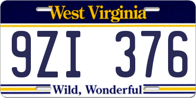 WV license plate 9ZI376