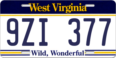 WV license plate 9ZI377