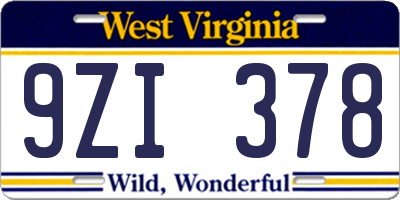 WV license plate 9ZI378