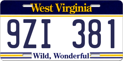 WV license plate 9ZI381