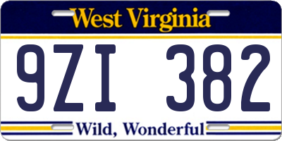 WV license plate 9ZI382