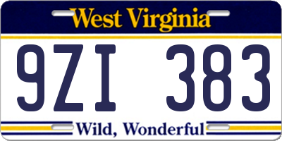 WV license plate 9ZI383