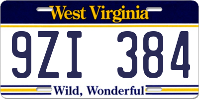 WV license plate 9ZI384