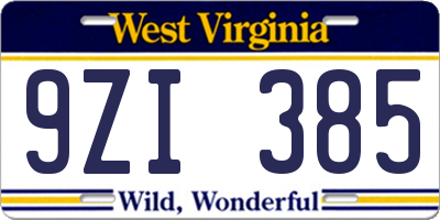 WV license plate 9ZI385