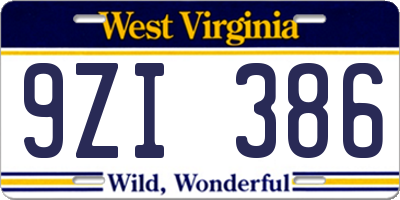 WV license plate 9ZI386