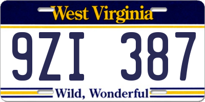 WV license plate 9ZI387