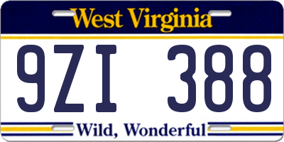 WV license plate 9ZI388