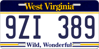 WV license plate 9ZI389
