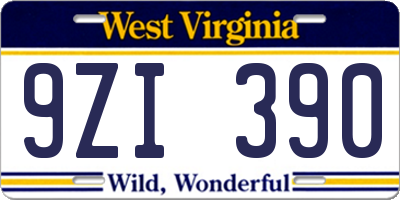 WV license plate 9ZI390