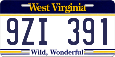 WV license plate 9ZI391