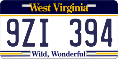 WV license plate 9ZI394