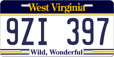 WV license plate 9ZI397