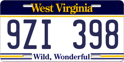 WV license plate 9ZI398