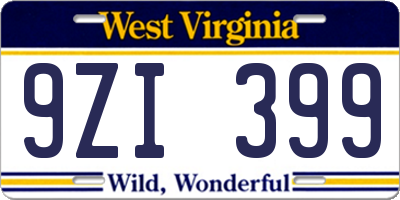 WV license plate 9ZI399