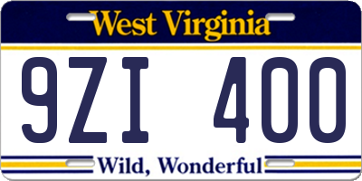 WV license plate 9ZI400