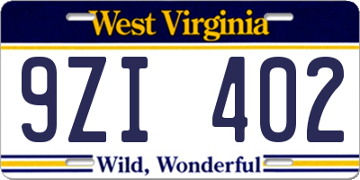 WV license plate 9ZI402