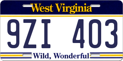 WV license plate 9ZI403